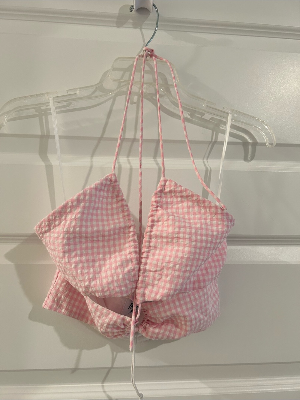 Princess Polly Gingham Halter Top Pink White Size 4
